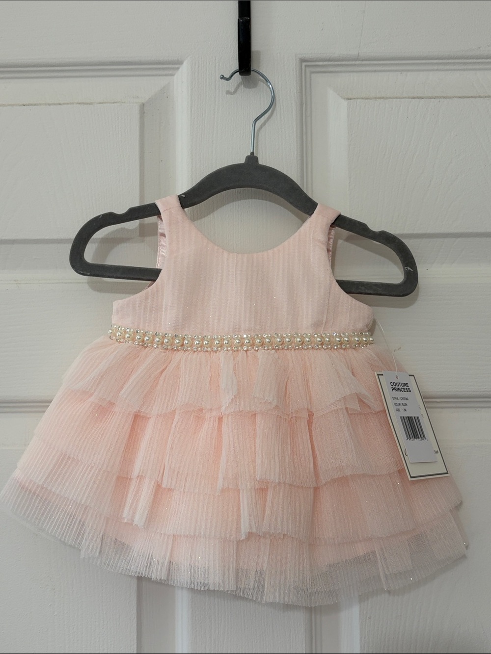 3 Months NWT ' Pink Tiered Tulle Dress with Pearl Waistband with bloomers